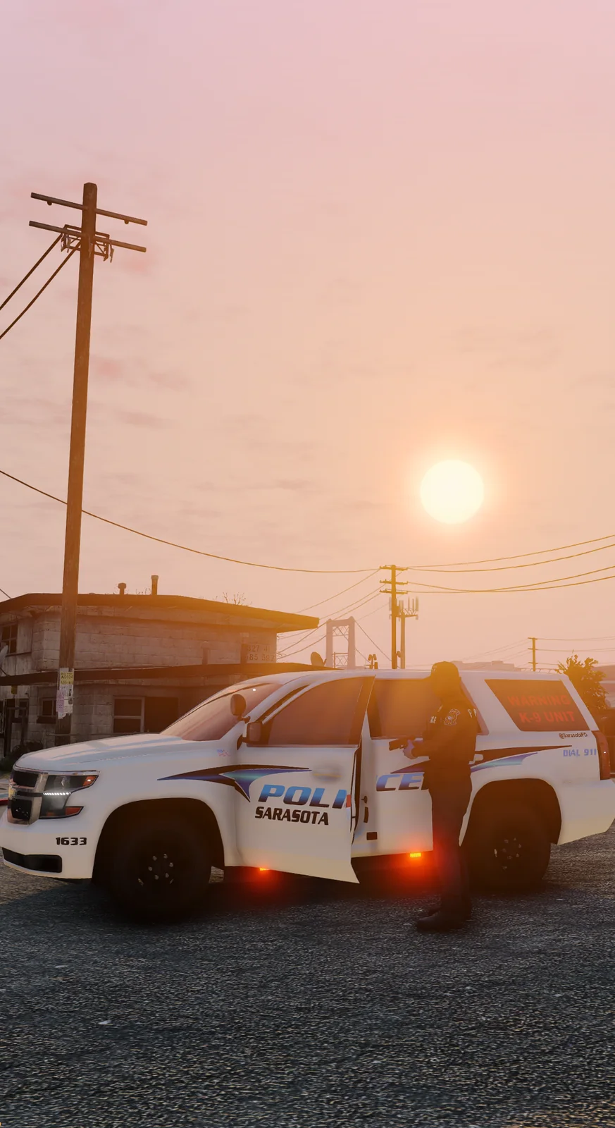 Sarasota Police roleplay scene at sunset
